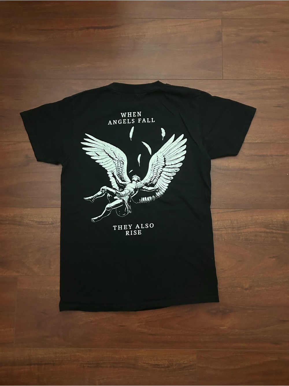 Black Graphic Tee - 'When Angels Fall' Printed Back